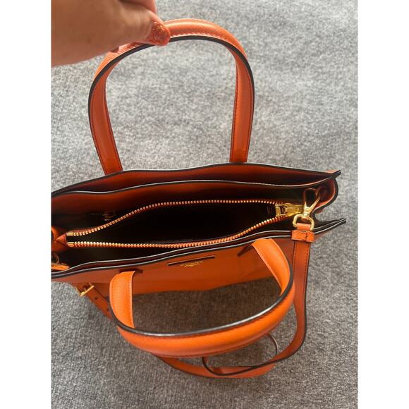 Prada Womens Orange Saffiano Leather Triple Pocket Convertible Tote Bag 13x10 In - Picture 10 of 16